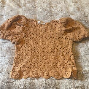 Zara Women's Tan Crochet Blouse